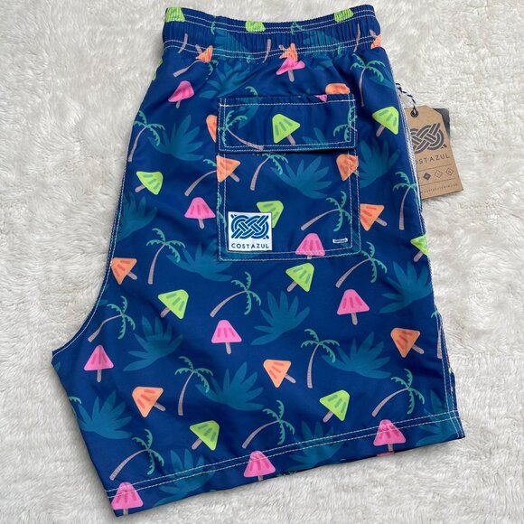 NWT COSTAAZUL Men's Blue Popsicle & Palm Trees Pattern Trunk Shorts Size Medium - Picture 3 of 6